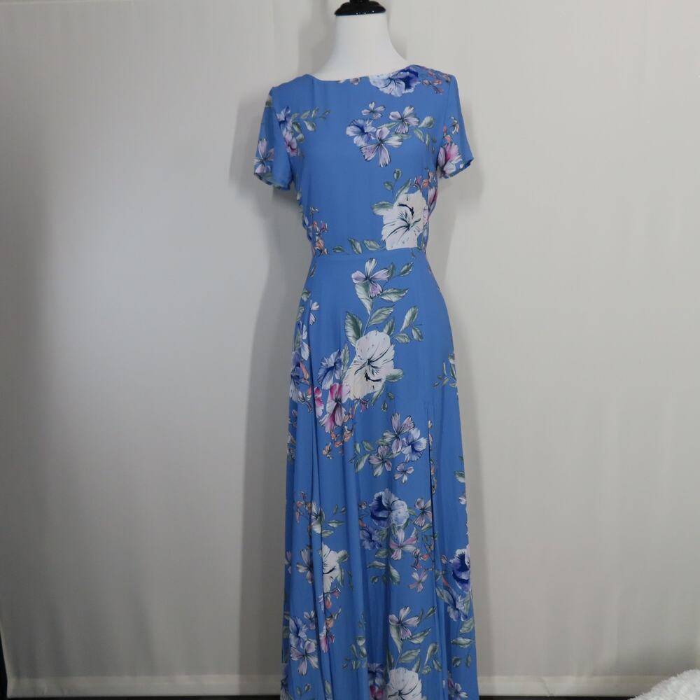 Yumi Kim Blue Floral Miss Magnolia Stone Cosmo Leg Slit Maxi X-Small